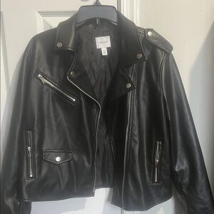 Nine West Black Leather Jacket with Silver Accents